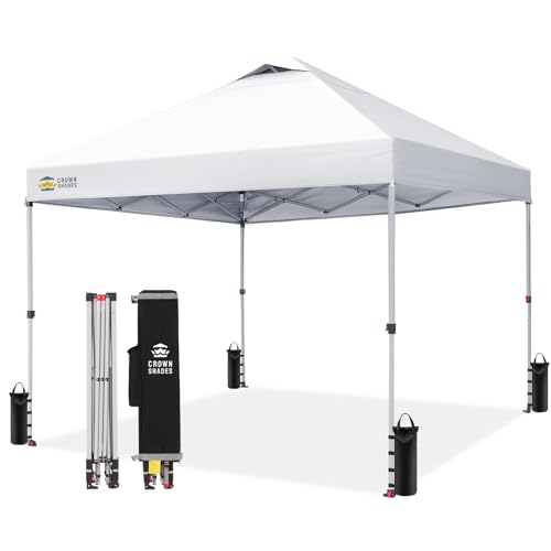CROWN SHADES 10x10 Pop Up Canopy - Beach Tent with One Push Setup - Easy Outdoor Sun Shade for Events, Parties, Camping - ...