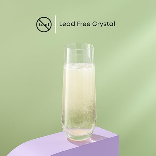JoyJolt Milo Stemless Champagne Flutes Set of 8 Crystal Glasses. 9.5oz Prosecco Wine Flute, Mimosa Glasses, Cocktail Glass...