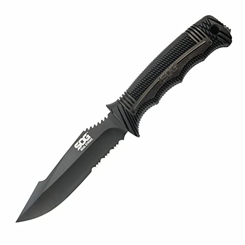 SOG Seal Strike Fixed Blade Knife with Sheath- Tactical and Hunting Knife with 4.9 Inch Partially Serrated Bowie Knife Bla...