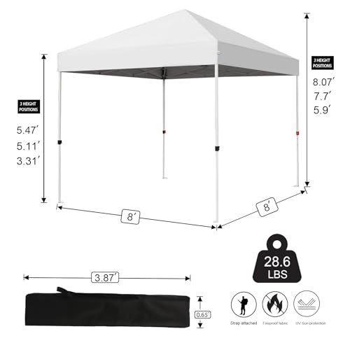 Northroad 8X8 FT Pop Up Canopy, Outdoor Instant Canopy Tent w/Carrying Bag, Portable Gazebo Shelter for Wedding Party,Comm...