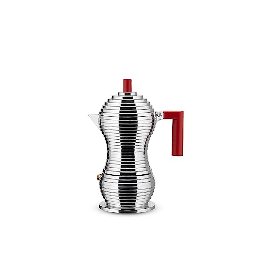 Alessi MDL02/3 R "Pulcina" Stove Top Espresso 3 Cup Coffee Maker in Aluminum Casting Handle And Knob in Pa, Red