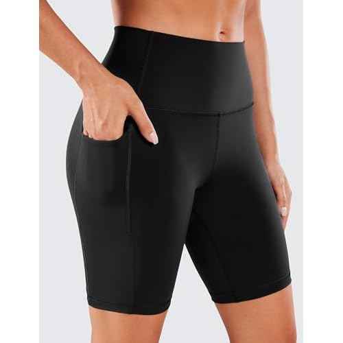 CRZ YOGA Women's Naked Feeling Biker Shorts with Pockets 8'' - High Waisted Yoga Gym Workout Spandex