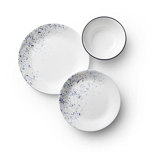 Corelle Vitrelle 18-Piece Service for 6 Dinnerware Set Triple Layer Glass and Chip Resistant, Lightweight Round Plates and Bowls Set, Indigo Speckle