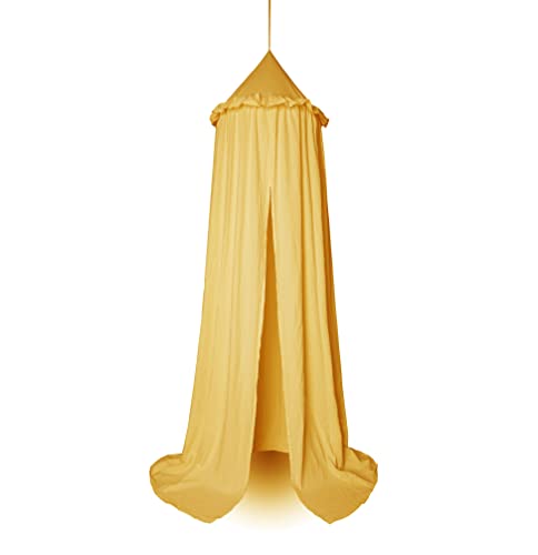 IBIZA VIBE MAMERIA Kids Bed Canopy with Frills Cotton Cover Net for Baby Crib Reading Nook Curtain Hideaway Hanging Round ...