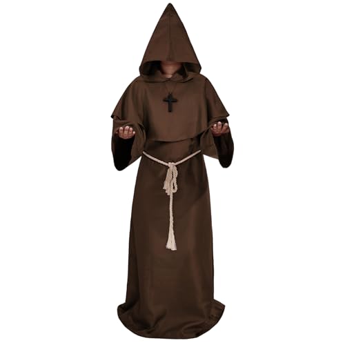 UpFind Medieval Hooded Monk Robe Costume Friar Priest Robe Cloak Renaissance Costume Men Halloween Costume Wizard Robe