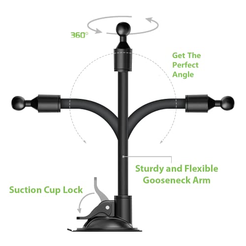 Ramtech Car GPS Windshield Suction Cup Bracket Mount with Flexible Arm Plus Bonus Wrist Strap, Compatible with Garmin Alph...