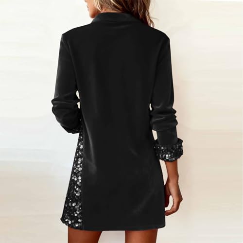 Sequin Dress for Women Long Sleeve Velvet Sparkly Dresses Midi Collared Neck Holiday Party Homecoming Casual