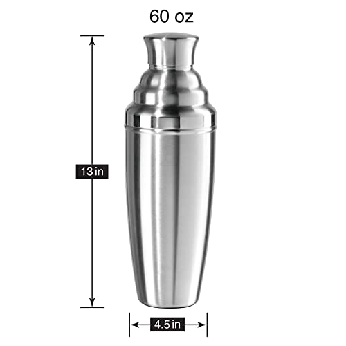 Oggi Jumbo Cocktail Shaker 60 oz - Stainless Steel Construction, Built in Strainer - Ideal Large Cocktail Shaker for Parti...