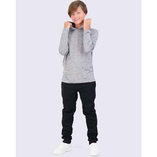 Real Essentials 3 Pack: Dry-Fit Youth Boys Teen Active Long Sleeve Hoodie Sweatshirts - Hooded Pullover Shirts