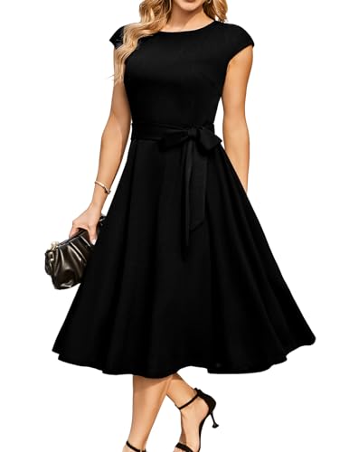 DRESSTELLS Women's Cocktail Dresses, Formal Wedding Guest Modest Church Vintage Tea Party Midi Evening Dress