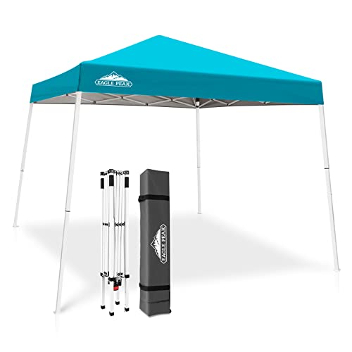 EAGLE PEAK 10x10 Slant Leg Pop-up Canopy Tent Easy One Person Setup Instant Outdoor Beach Canopy Folding Portable Sports S...