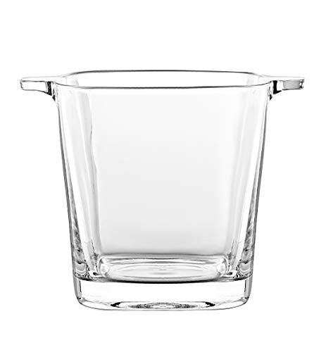 Glass - Ice Bucket - 5.7" H - by Barski - European Quality Glass - Square Shaped - with Two Handles - Made in Europe