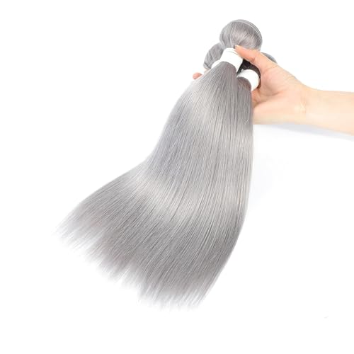 Augfst Brazilian Virgin Human Hair Bundles Sliver Grey Straight Wave Bundles Human Hair 20 22 24 inch Inch 12A Unprocessed Brazilian Sewn In Quick Weave for Black Women
