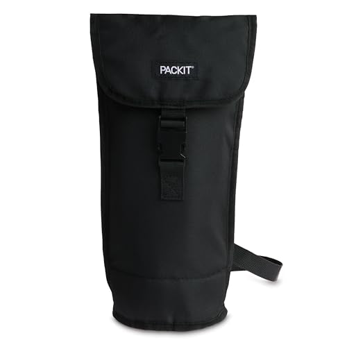 PackIt® Freezable Wine Bag, Black, Built with EcoFreeze® Technology, Foldable, Reusable, Shoulder Strap with Buckle Closur...