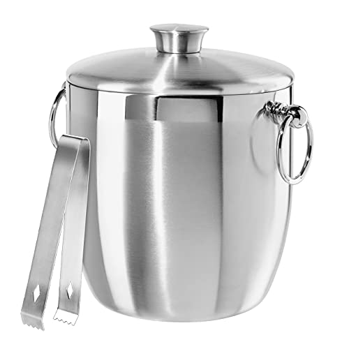 OGGI Double Wall Stainless Steel Ice Bucket - Insulated Ice Bucket with Elegant Steel Lid, Classic Handles & Stainless Ste...