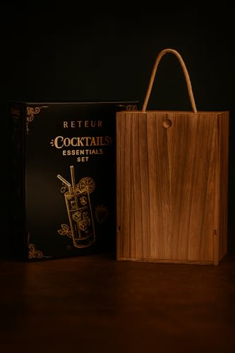Cocktail Shaker Set RETEUR -10 Piece Bartender Kit with Rustic Wood Box -Bar Tool Set Stainless Steel - Home Cocktail Shak...