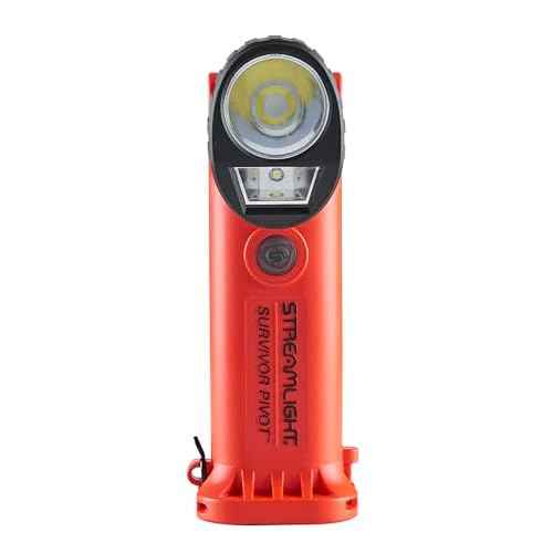 Streamlight 91800 Survivor Pivot 325-Lumen Right Angle Articulating Dual Beam Flashlight with Alkaline Batteries and Clip, Orange