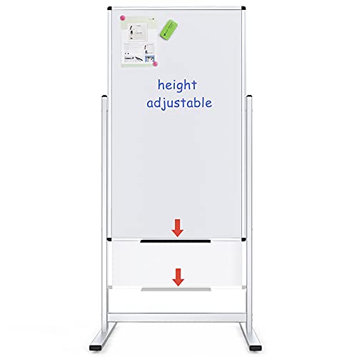 VIZ-PRO Double-Sided Magnetic Stand Whiteboard 48 X 24 Inches, Aluminium Frame & Stand, with 12-Count Markers