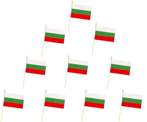 10 Pack Bulgaria Flags - BG Handheld Flag- 5x8 in,Bulgarians Mini Flag. Suitable For Party Decorations, Store Displays, Ba...