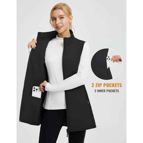 baleaf Running Vest for Women Long Puffer Fall Coat Sleeveless Jacket Outerwear Winter Warm Fleece Hybrid Lightweight