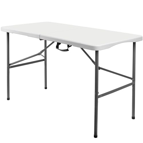 4FT Folding Table, Heavy Duty Plastic Table, Portable Folding Workbench for Picnic, Party, Camping with Handle, Locks, Str...