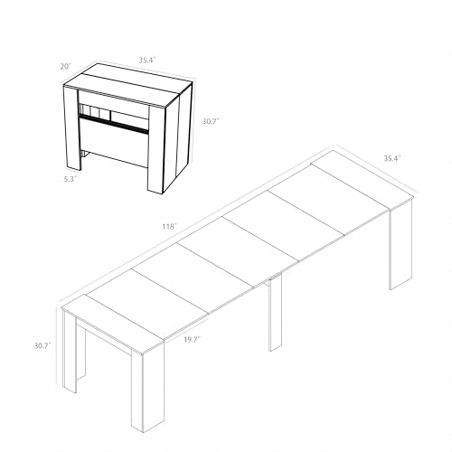 DMAITH 20"-118" Extendable Dining Table for 2-12 People, Modern Modular Extension Table, Space-Saving Extra Long Folding D...