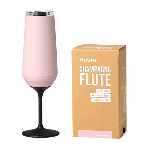 Huski Champagne Flute | NEW | Award-winning Design with Detachable Stem | Premium Stainless Steel Champagne Glass with Lid...