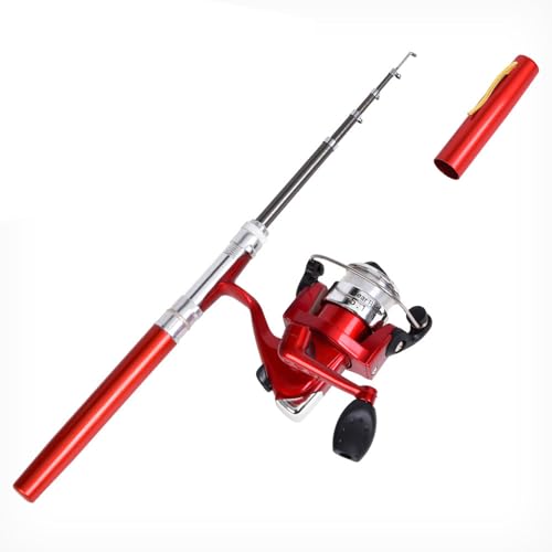 Shurhome Pocket Foldable Fishing Rod Reel Set Small Pen Fishing Rod Set Pen Shaped Telescopic Fishing Rod with Fishing Reel