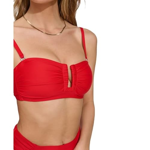 DKNY Womens Bikini Set ? U-Wire Top & Mid Rise Shirred Bottom with Tummy Control