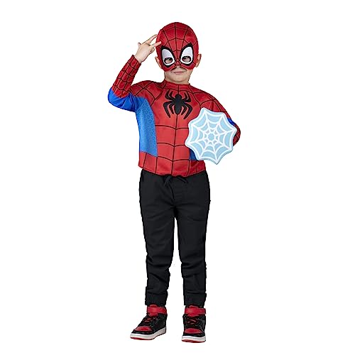 Marvel Spidey Toddler Dress-Up Box - Long-Sleeved Top with Printed Design Plus Fabric Half Mask and Foam Web Shield Multi