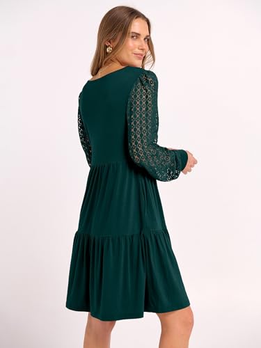 ANRABESS Dresses for Women Casual Lace Long Sleeve V Neck Tiered Swing Flowy Loose A-line Mini Short 2025 Fall Vacation Dress