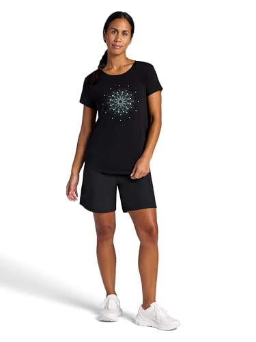 Gaiam Womens Mindful Flower Moon Crewneck T-Shirt, Relaxed Fit, Stretch Lightweight Material, Curved Hem