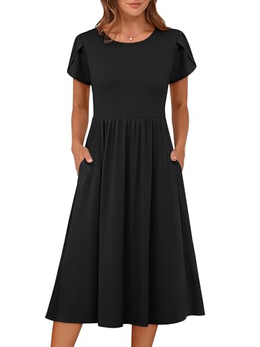 ANRABESS Women's Summer Short Sleeve A-Line Midi Dresses Casual Floral T-Shirt Dresses Flowy Beach Sundress with Pockets