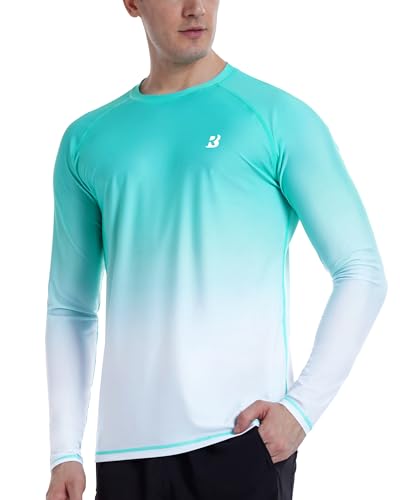 Roadbox Men's UPF 50+ Swim Shirts, Long Sleeve UV Sun Protection Rash Guard, Quick Dry SPF T-Shirt for Beach Surfing Fishing