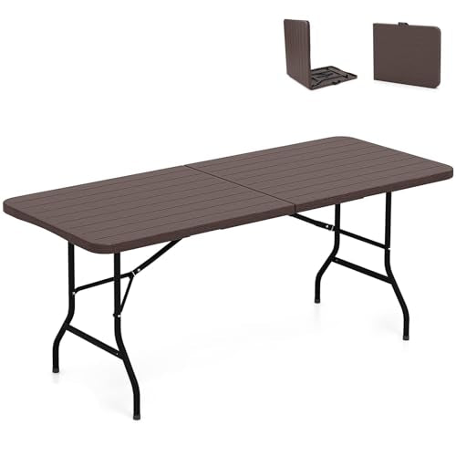 Nightcore Folding Table, HDPE Portable Table with 6ft Long Tabletop, Metal Frame Picnic Camping Table with Safe Lock, Coll...