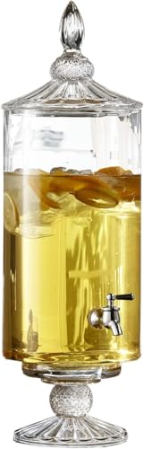 Fifth Avenue Crystal Westchester Optic Beverage Cold Drink Dispenser w/ 2-Gallon Capacity Glass Jug, Leak Proof Acrylic Sp...