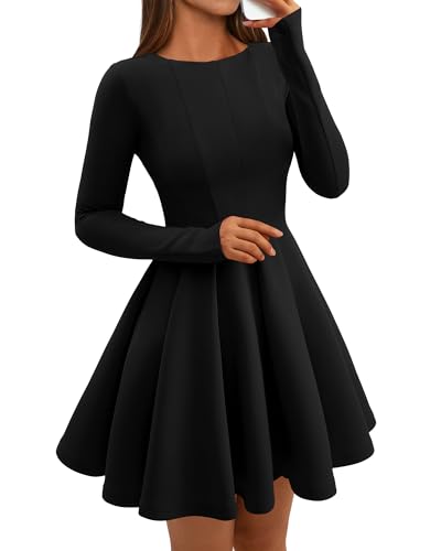 BTFBM Spring Dresses for Women 2026 Long Sleeve High Waist Pleated Flowy Aline Party Wedding Guest Dress Business Casual