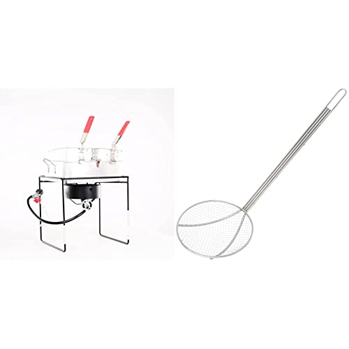 King Kooker 1618 16-Inch Propane Outdoor Cooker with Aluminum Pan and King Kooker WKA2 18-Inch Nickel Plated Skimmer