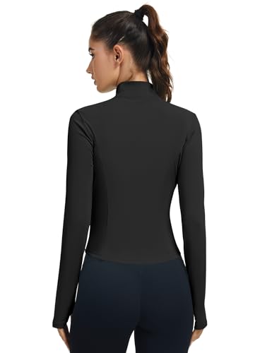 LOMON Women's Athletic Jackets Cropped Long Sleeve Workout Tops Yoga Zip Up Jackets Gym Tops Golf Shirts