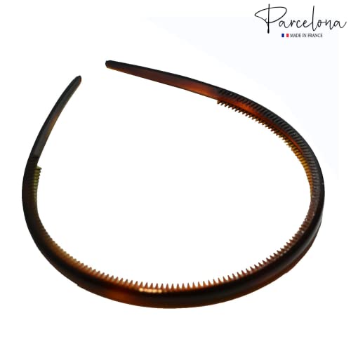Parcelona French Thin Set of 2 Tortoise Shell Brown and Black Hair Headbands with Inner Teeth Nibs
