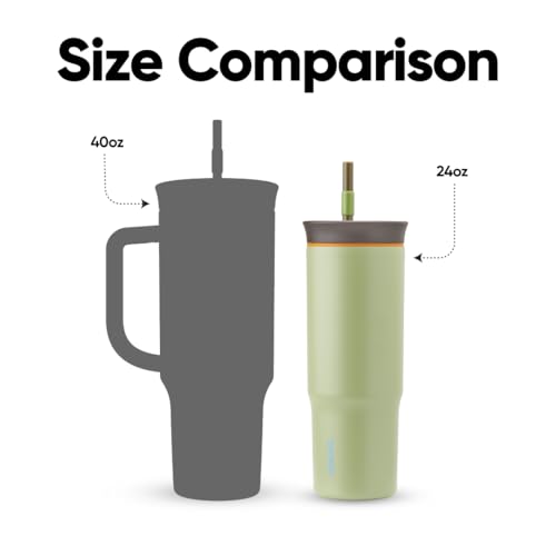 Owala Stainless Steel Triple Layer Insulated Travel Tumbler with Spill Resistant Lid and Straw, BPA Free, 24 oz, Brown/Gre...