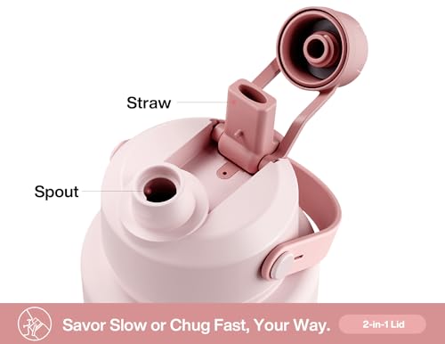 POWCAN 40 oz Insulated Water Bottle with 2-in-1 Straw and Spout Lid, Keep Cold 24H, Leak-Proof, BPA-Free, Double Wall Stai...