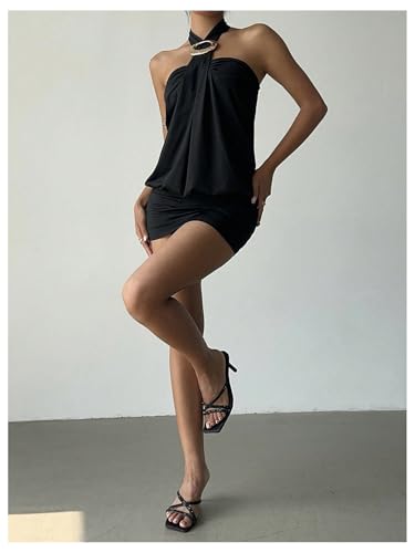 Floerns Women's Cheetah Print Y2k Sexy Halter Bodycon Mini Dress Sleeveless Open Back Going Out Party Short Dresses Black ...