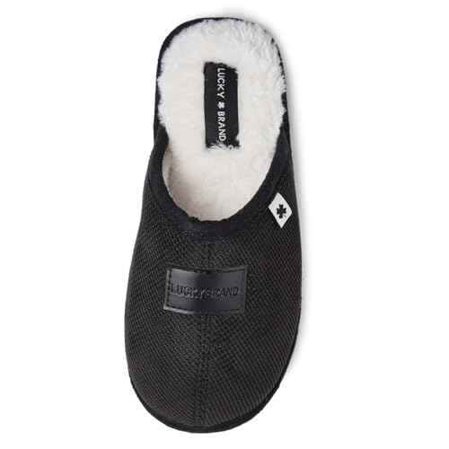 Lucky Brand Boys Textured Scuff Slippers with Plush Lining Warm Cozy Indoor Outdoor Slip On Kids House Shoes for Boys