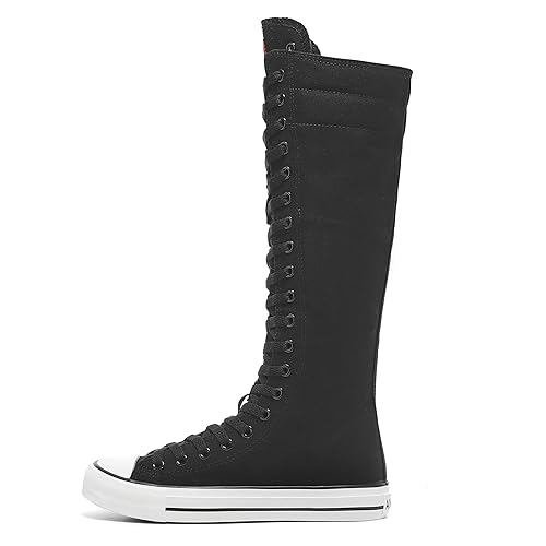 rismart Women's Tall Canvas Boots Knee Length Lace Up Punk Dancing Sneakers