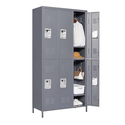 Storage Locker Cabinet, with 6 Doors and Lock, Gray, Durable & Easy to Maintain, for Living Room, Bedroom, and Kitchen