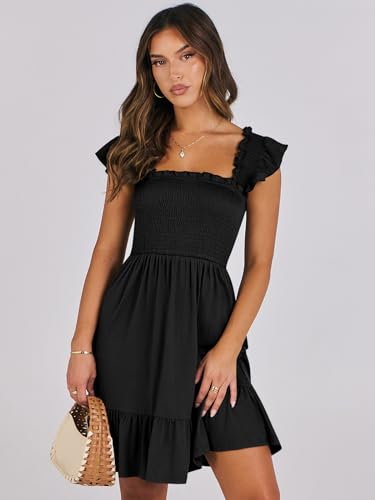 ANRABESS Women's Summer Casual Sleeveless Square Neck Dress 2026 Smocked Ruffle Backless Boho Beach Cute Teen Short Sundress