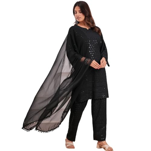 LONIX Women’s Chikankari Kurta Set – 100% Cotton Embroidered Indian Dress for Wedding, Festival & Parties