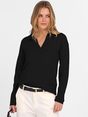 ANRABESS Womens Polo V Neck Long Sleeve Sweaters Lightweight Dressy Casual Business Basic Knit Pullover Top 2025 Fall Outfits