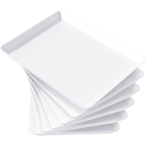 Lifewit 6 Pcs Plastic Serving Platter for Party, 16" x 12" White Trays for Serving Food, Reusable Extra Large Platters for...